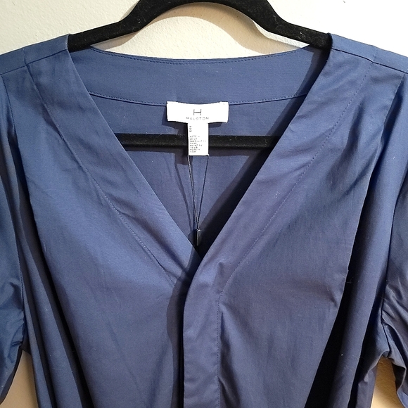 H by Halston NWT Classic Navy Linen Button Up Belted Knee Length Dress - MEDIUM - Picture 8 of 12